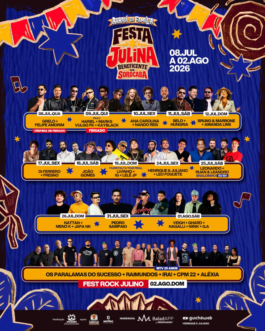 Shows gratuitos: 45ª Festa Julina Beneficente de Sorocaba divulga atrações e novidades para este ano